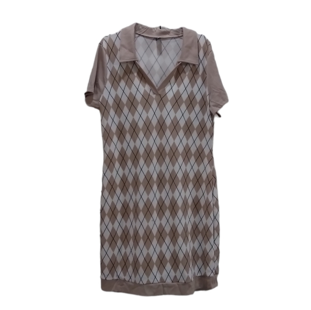 Shein Tan Geometric Print Short Sleeve Dress 3XL